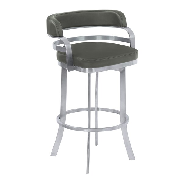 Armen Living Prinz 30" Bar Height Swivel Gray Faux Leather and Brushed Stainless Steel Bar Stool LCPRBAGRBS30 - main